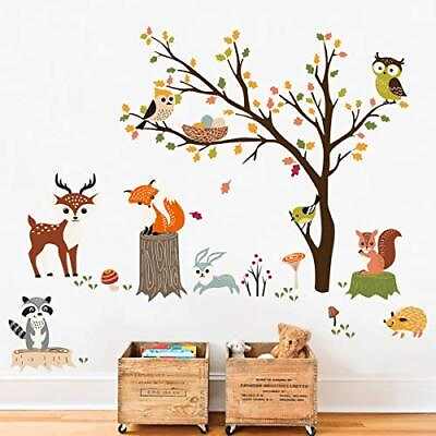 #ad Woodland Wall Decals Animals Tree Owl Fox Deer Wall Stickers Kids Bedroom Bab... $20.62