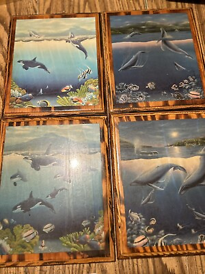 #ad Set of 4 Whale picture Plaques Bathroom Decor Sea ocean scene 9.5”x11.5” $40.00