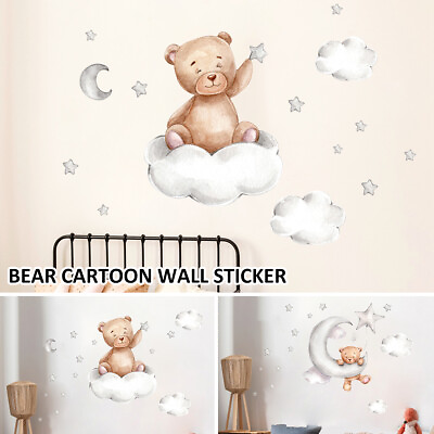 #ad #ad Cartoon Bear Clouds Moon Star Wall Decal Stickers Home Art Decor Living .t $8.09