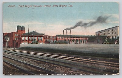 #ad #ad Fort Wayne IN Indiana Electric Works from Railroad Tracks 1914 Antique Postcard $4.69