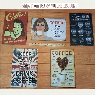 #ad COFFEE Tin Signs Coffee Kitchen Signs Metal Coffee Shop Sign Vintage Metal Art $5.95