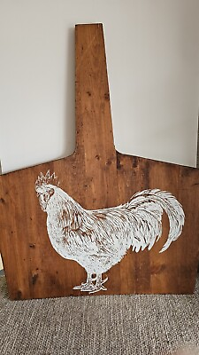 #ad Large Handmade Charcuterie Board with Rooster Kitchen Decor Rooster Chicken Art $35.00