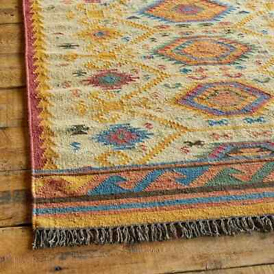 #ad Solid Rug Kilim Wool Jute Runner Hand Woven Vintage Carpet Vintage Oriental Area $308.13