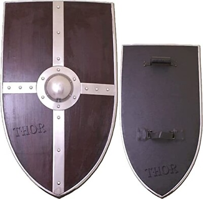 #ad Medieval Warrior Shield 30quot; Viking Wooden Templar LARP Rustic Vintage Home Decor $149.60