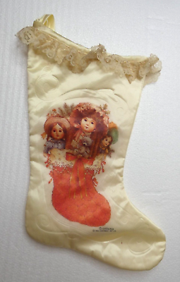 #ad VTG 1986 Giordano Art Ltd Satin Christmas Stocking Cream Lace Trim Dolls 12quot; $10.95
