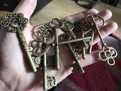 #ad #ad 9pcs Keys BIG Large Antique Vintage old Brass Skeleton Lot for DIY Making Lock $8.36