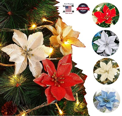 10× Christmas Tree Ornaments Glitter Hanging Flowers 5quot; Xmas Wreath DIY Decor US $8.99