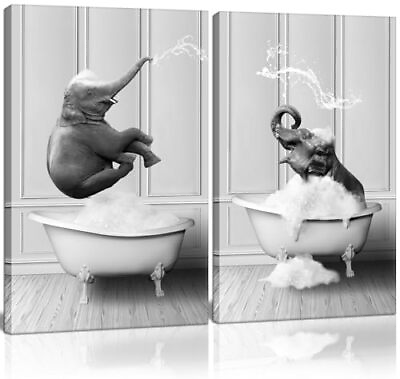 #ad Framed Bathroom Wall Art Funny Kids Bathroom Decor Black and White Canvas Wal... $39.60