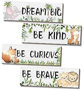 #ad 4 Pieces Woodland Wall Art Room Decor Motivational Quote Wood Cute Animal $25.62