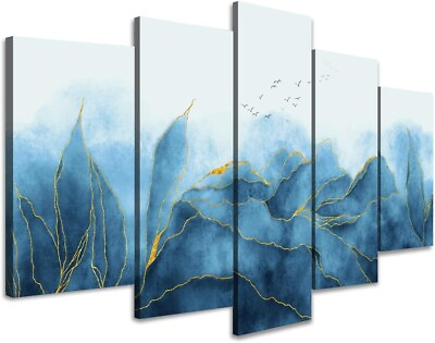 #ad HW Hongwu Wall Art Canvas Abstract Watercolor Blue Picture Navy Blue Mountains $10.00