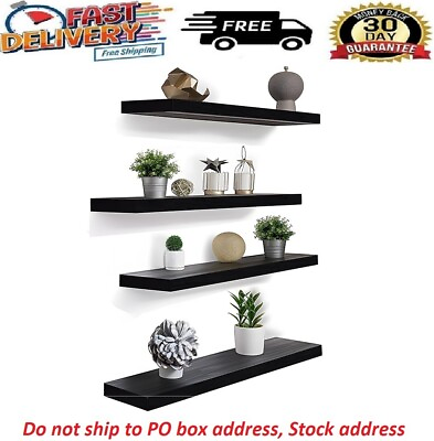 #ad 17#x27;#x27;Rustic Farmhouse Floating Shelves for Wall Decor Storage Wood Black Set of 4 $25.97
