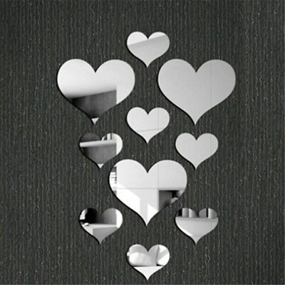 #ad 10pcs 3D Mirrors Love Heart Wall Stickers Kids Room Decal Wall Art Home Decor $3.40