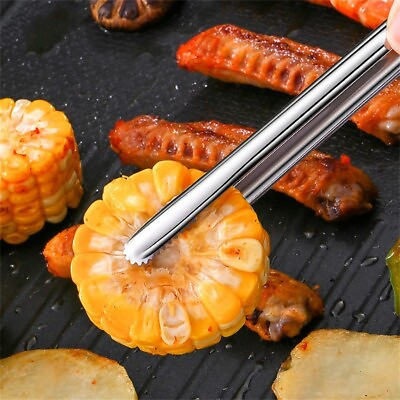#ad 304 Stainless Steel Grill Tongs Bread Steak Barbecue Clip Kitchen Gadgets Solid $7.57