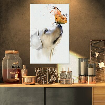 #ad Designart Golden Retriever Dog with Butterfly Large Animal Wall Artwork 16 x... $69.56