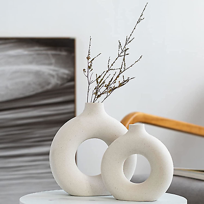 #ad White Ceramic Vases Set 2 for Modern Home Decor $40.77