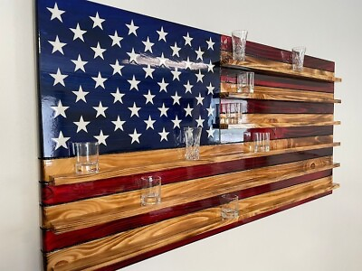 #ad #ad Shot Glass Display Wooden American Flag Home Display Collection Display $179.10