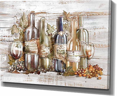 #ad Kitchen Art Wall Decor Neutral Wine Glasses Wall Art Large Canvas Art for Dining $65.48