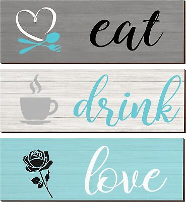 #ad #ad Kitchen Wall Decor 3 Pcs Eat Drink Love Signs Wood Plaque Kitchen Wall Art Far $17.84
