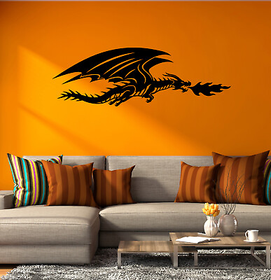 #ad Dragon Wall Vinyl Decal Fire Magical Creature Wings Stickers Mural k343 $21.99