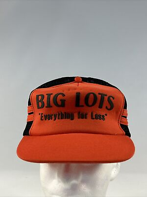 #ad Vintage Big Lots Hat Cap Snap Back Orange Two Stripe Trucker Mens 80s 90s $15.00
