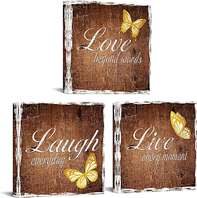 #ad 3 Pieces Live Laugh Love Canvas Wall Art Inspirational Quotes Poster Painting Br $52.46