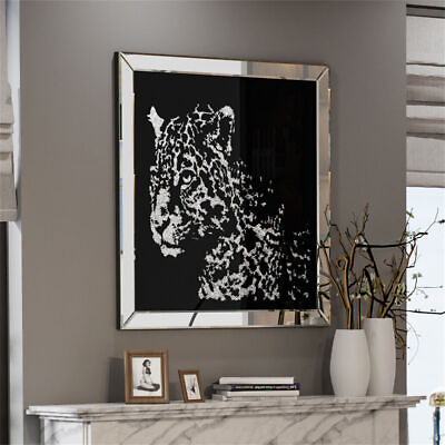 #ad 16 24 32in3D Glass Leopard Print Picture Crushed Diamond Mirrored Wall Decor $127.95