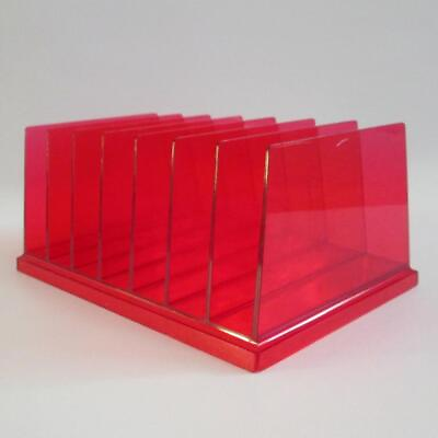 #ad Rogers Mail Holder Mid Century Modern Clear Ruby Red Acrylic Letter Slots $39.98