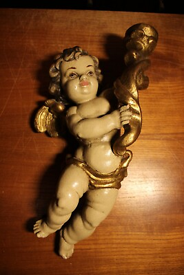 #ad 19TH 17quot; WOOD HAND CARVED ANGEL CHERUB PUTTO ÁNGELES WALL FIGURE STATUE CARVING $440.00