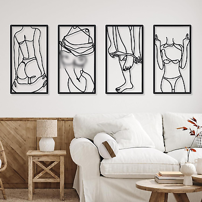 #ad 4 Pieces Mental Abstract Wall Art Single Line Drawing Wall Art Decor Modern Home $67.64