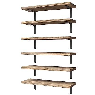 #ad Rustic Brown Wood Floating Shelves Set of 6 Wall Decor Farmhouse Bedroom $34.51