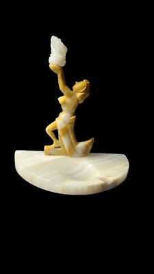 #ad Art Deco Style Onyx Sculpture Nude Lady Holding Flame Ashtray $135.00
