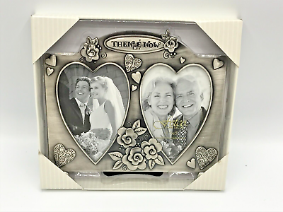 #ad PICTURE FRAME FETCO DECOR Then and Now 3.5x5 Brushed nickel finish Hearts frame $12.99