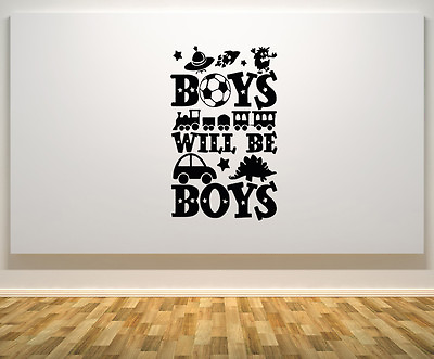 #ad Boys Will Be Boys Football Car Dinosaur Wall Art Decal Sticker Picture Poster GBP 86.76