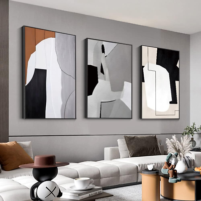 #ad Wall Art Set of 3 Black and White Simple Natural Contemporary Abstract Color Bl $111.99