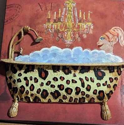 #ad Fun metal bathroom #x27;Lady In Boudoir#x27; Original Painted Mixed Media Wall Art. $49.00
