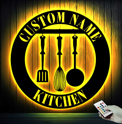 #ad Customized Kitchen Metal Sign With Led Light Kitchen Wall Art Kitchen Decor $135.99