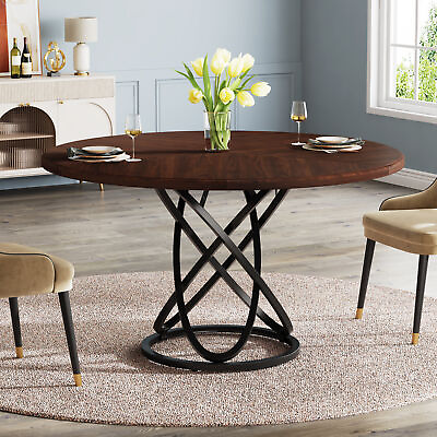 #ad 47quot; Rustic Round Wood Dining Room Table 4 Person Kitchen Table with Metal Base $188.58