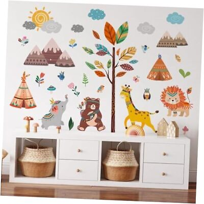 #ad Jungle Animals Wall Decals Safari Animal Tree Mountains Wall Stickers Forest $17.51
