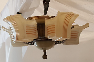 #ad Antique 20s 30s classic art deco 5 light ceiling fixture GLE Mfg brass accents $749.96