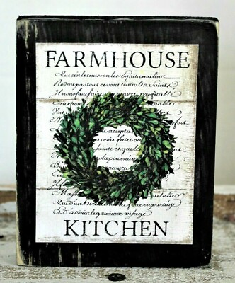 #ad Farmhouse Kitchen Wooden Sign Block Shelf Sitter Tuck Tiered Tray Decor 3.5X4.5 $10.59