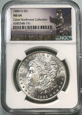#ad #ad 1884 O $1 Morgan Dollar Uncirculated NGC MS64 Great Northwest Collection Label $99.95