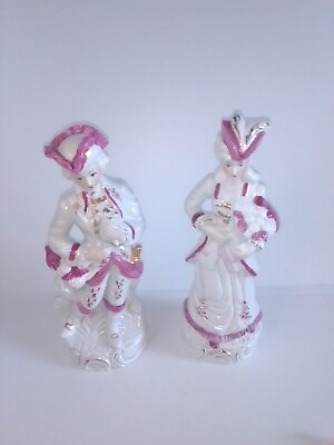 #ad Vintage Statues George and Martha Washington figurine pink and white rare AU $100.00