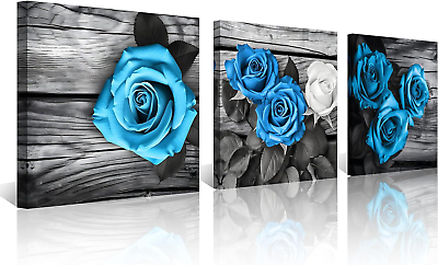 #ad Blue Wall Decor for Living Room Blue Bathroom Accessories Black and White Canvas $37.29