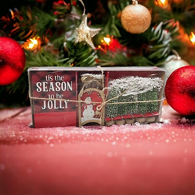 #ad #ad Christmas Home Decor Rustic Farmhouse Plaque Sled Glittery Trees Boxed Set $11.04