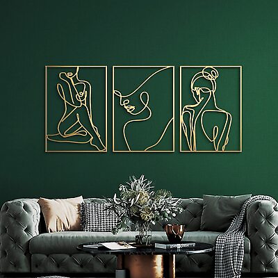 #ad 3 Pack Gold Wall Decor Metal Minimalist Bedroom Wall Decor Abstract Line Me... $33.53