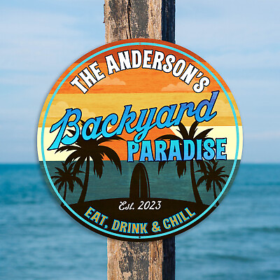#ad Personalized Backyard Paradise Sign Tropical Decor Pool Art Beach 100140050002 $25.95