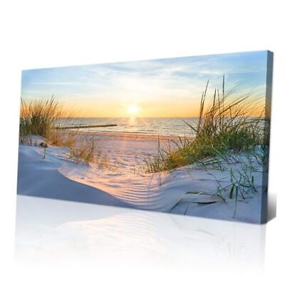 #ad Large Wall Art For Living Room 30x60inches Blue Sun Beach Grass Ocean Landscape $207.58
