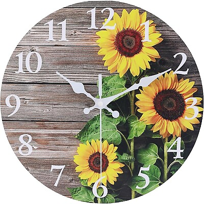#ad Sunflower Kitchen Decor Round Wall Clock 10 Inch Bathroom Decor Silent Non Ticki $28.97