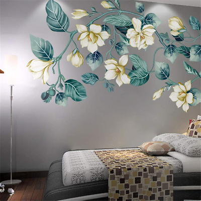 #ad Removable DIY 3D Blue Flower Vine White Floral Leaf Art Decor Kids Room Wall Sti $17.49