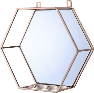#ad #ad Wall Mirror for Home Decoration with Rose Gold Hexagon Hanging Shelf $10.00